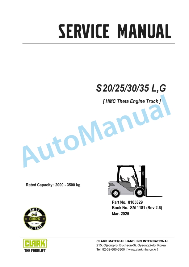 Clark S 20 L, S 25 L, S 30 L, S 35 L, S 20 G, S 25 G, S 30 G, S 35 G Service Manual SM-1181