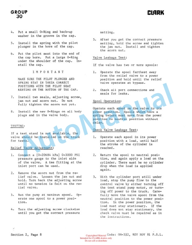 Clark S 20, S 30, S 40, SP 20, SP 25, SP 30 Overhaul Manual OH-321 2 Clark S 20, S 30, S 40, SP 20, SP 25, SP 30 Overhaul Manual OH-321-2