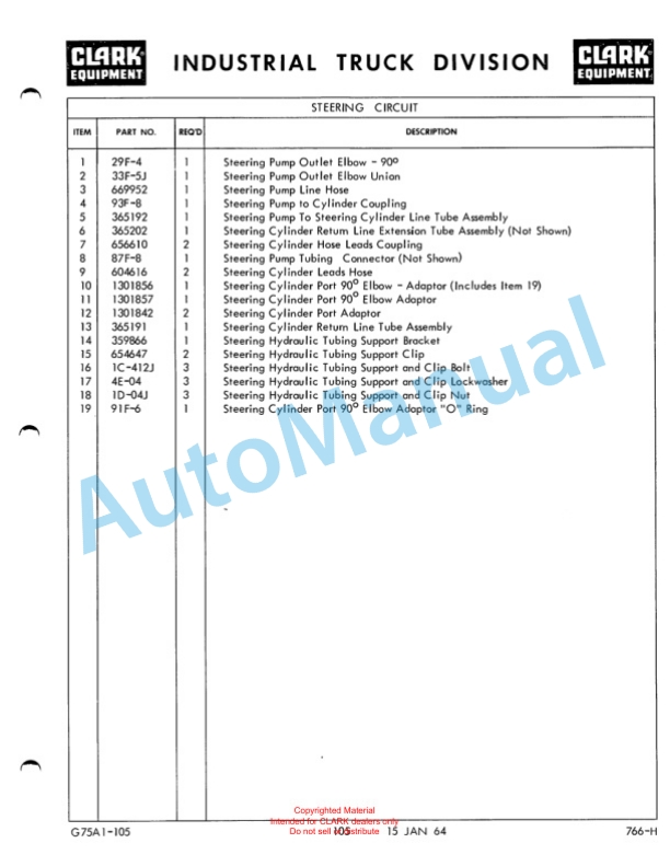 Clark Series 100 Straddle Carrier Maintenance Manual and Parts Book GX75A1 4 Clark Series 100 Straddle Carrier Maintenance Manual and Parts Book GX75A1-4