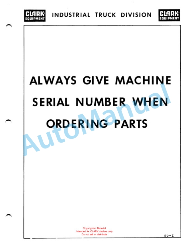 Clark Series 100 Straddle Carrier Maintenance Manual and Parts Book GX75A1 5 Clark Series 100 Straddle Carrier Maintenance Manual and Parts Book GX75A1-5