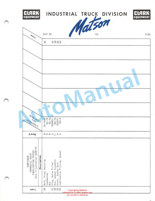 Clark Series 510 Van Carrier Parts Book X139 4 Clark Series 510 Van Carrier Parts Book X139-4