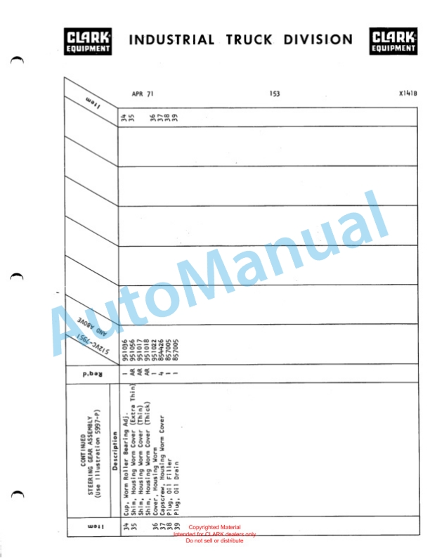 Clark Series 512 Van Carrier Parts Book X141B 2 Clark Series 512 Van Carrier Parts Book X141B-2