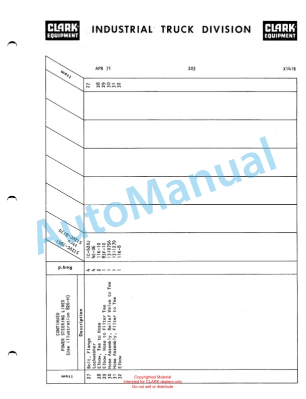 Clark Series 512 Van Carrier Parts Book X141B 3 Clark Series 512 Van Carrier Parts Book X141B-3