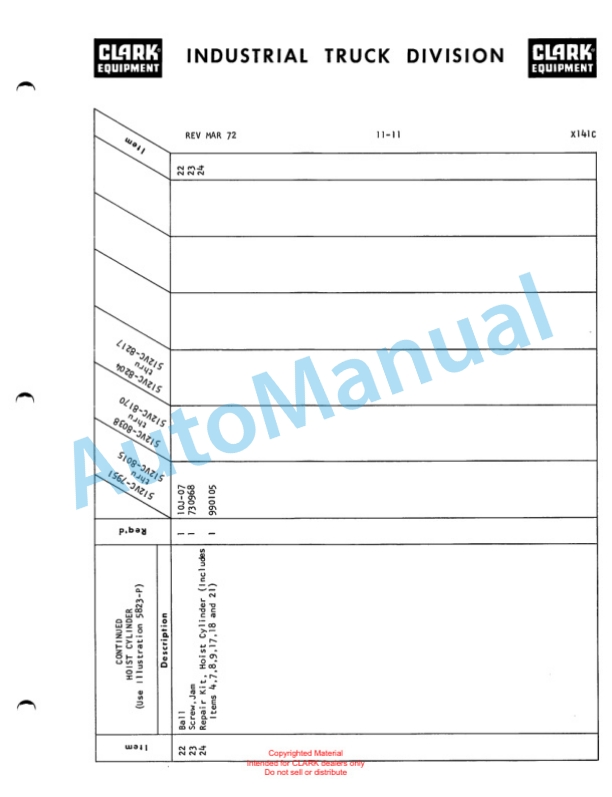 Clark Series 512 Van Carrier Parts Book X141C 2 Clark Series 512 Van Carrier Parts Book X141C-2