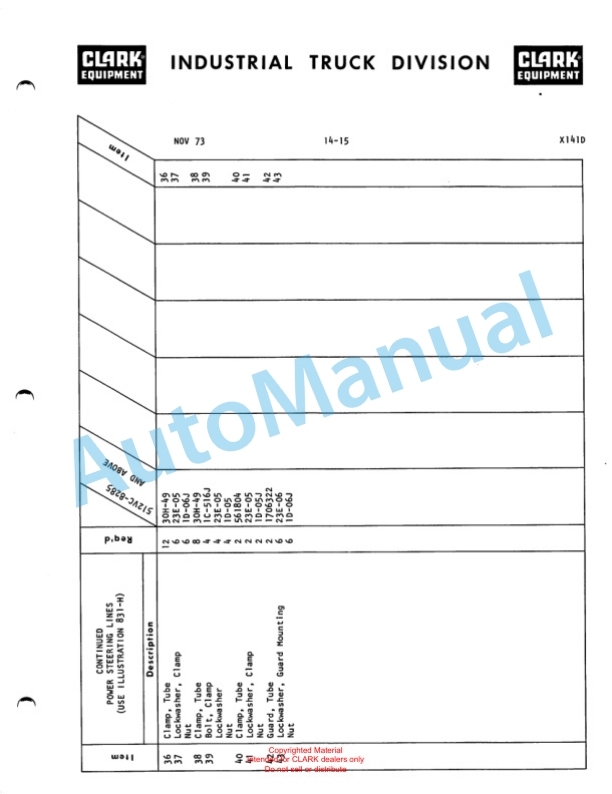 Clark Series 512 Van Carrier Parts Book X141D 3 Clark Series 512 Van Carrier Parts Book X141D-3