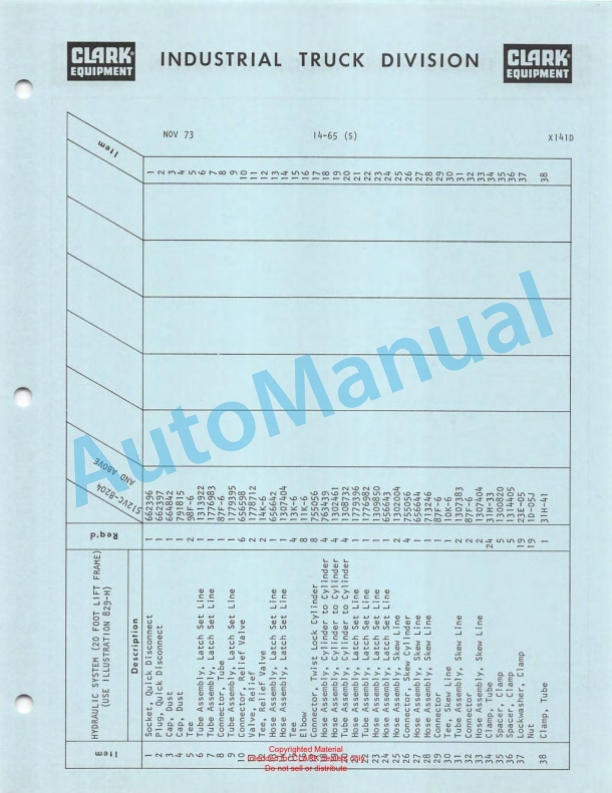 Clark Series 512 Van Carrier Parts Book X141D 5 Clark Series 512 Van Carrier Parts Book X141D-5
