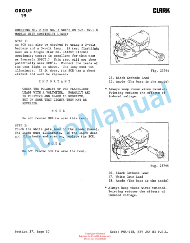 Clark TM 10, 12, 15S with G.E Control Planned Maintenance and Adjustment Procedures Manual PMA-501 2 Clark TM 10, 12, 15S with G.E Control Planned Maintenance and Adjustment Procedures Manual PMA-501-2