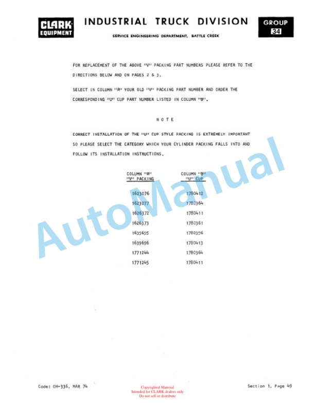 Clark TM 10S, TM 12S, TM 15S Overhaul Instructions OH-500 3 Clark TM 10S, TM 12S, TM 15S Overhaul Instructions OH-500-3