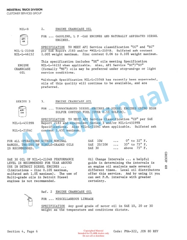 Clark TM, EM 10-15S Planned Maintenance and Adjustment Procedures Manual PMA-500 4 Clark TM, EM 10-15S Planned Maintenance and Adjustment Procedures Manual PMA-500-4