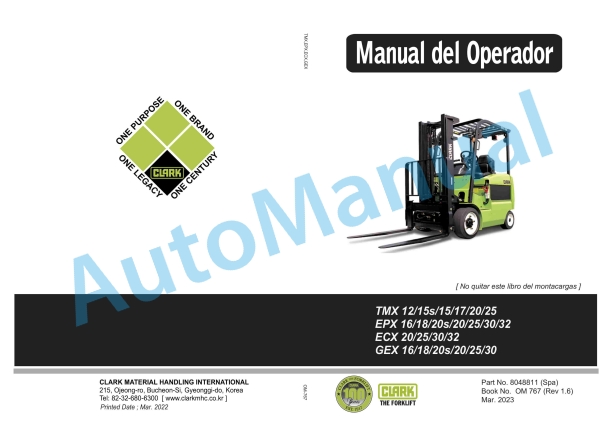 Clark TMX 12-25, EPX 16-32, ECX 20-32, GEX 16-30 Operator Manual OM-767 BR
