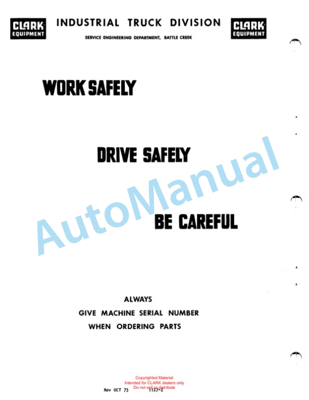 Clark Tow Tractor 3000, 4000, 5000 LBS Planned Maintenance and Adjustment Procedures Manual PMA-440 2 Clark Tow Tractor 3000, 4000, 5000 LBS Planned Maintenance and Adjustment Procedures Manual PMA-440-2