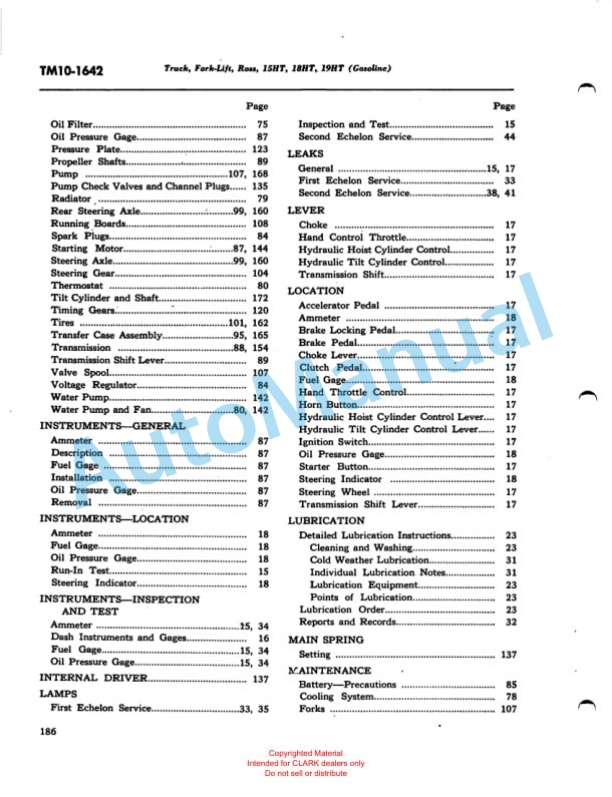 Clark Truck, Fork Lift 15HT, 18HT, 19HT Ross Carrier Technical Manual TM-10-1642 2 Clark Truck, Fork Lift 15HT, 18HT, 19HT Ross Carrier Technical Manual TM-10-1642-2