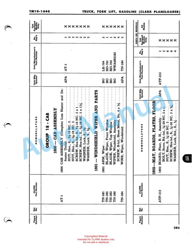 Clark Truck, Forklift, Gasoline Part List TM-10-1640 3 Clark Truck, Forklift, Gasoline Part List TM-10-1640-3