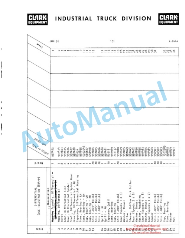 Clark Utility Truck 40D Parts Book X-144A 2 Clark Utility Truck 40D Parts Book X-144A-2