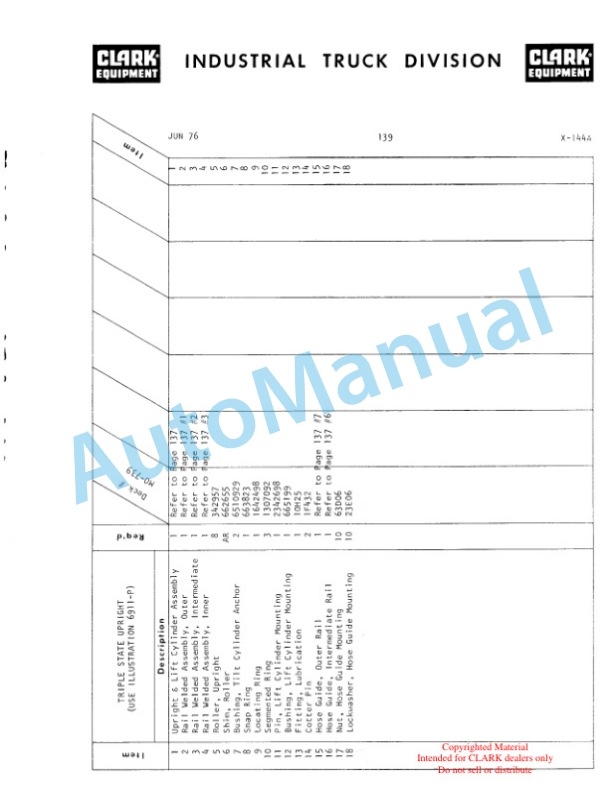 Clark Utility Truck 40D Parts Book X-144A 3 Clark Utility Truck 40D Parts Book X-144A-3