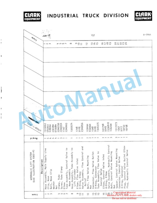 Clark Utility Truck 40D Parts Book X-144A 4 Clark Utility Truck 40D Parts Book X-144A-4