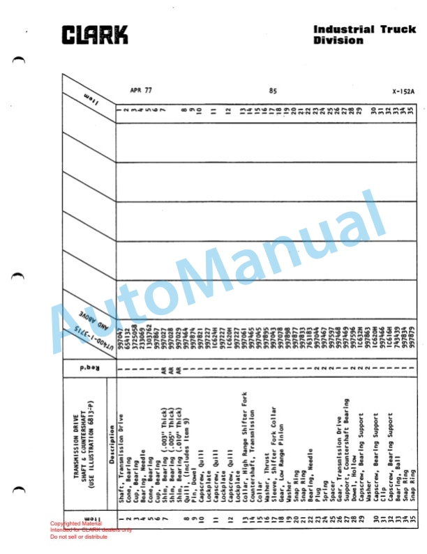 Clark Utility Truck 40D Parts Book X152A 3980 2 Clark Utility Truck 40D Parts Book X152A 3980-2