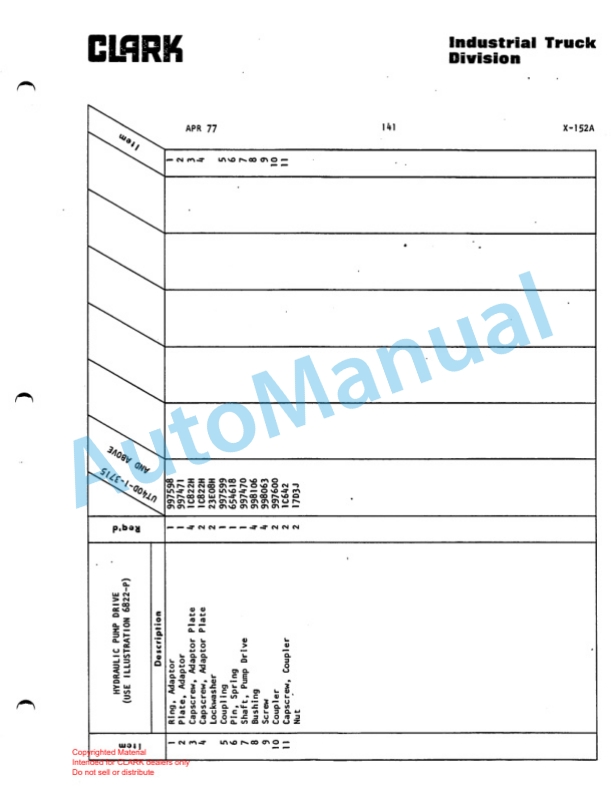 Clark Utility Truck 40D Parts Book X152A 3980 5 Clark Utility Truck 40D Parts Book X152A 3980-5