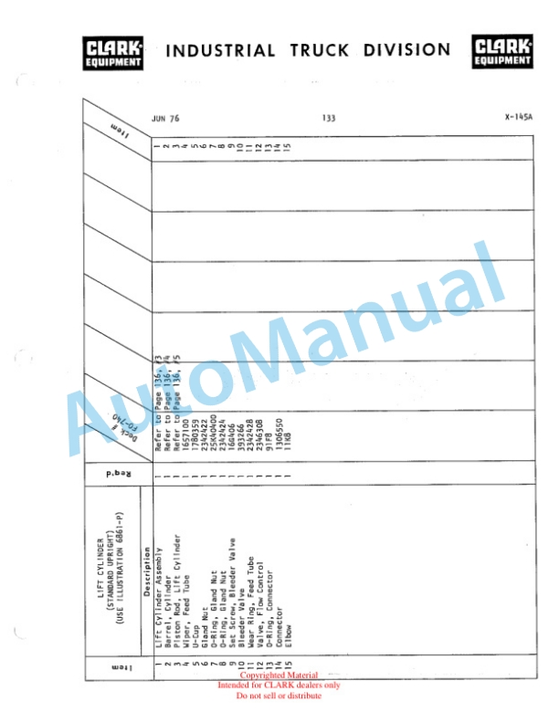 Clark Utility Truck 60D Parts Book X-145A 3 Clark Utility Truck 60D Parts Book X-145A-3