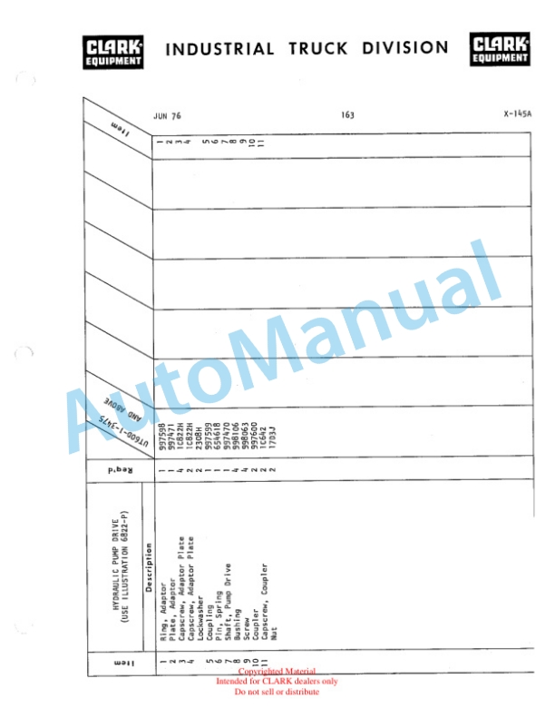 Clark Utility Truck 60D Parts Book X-145A 5 Clark Utility Truck 60D Parts Book X-145A-5