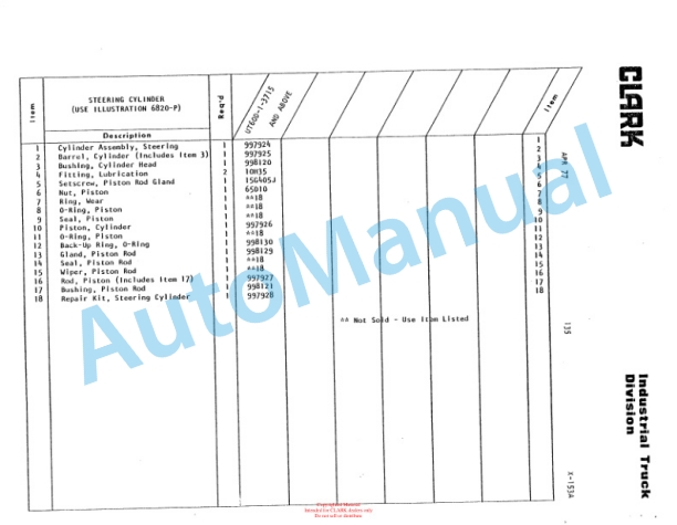 Clark Utility Truck 60D Parts Book X-153A 5 Clark Utility Truck 60D Parts Book X-153A-5