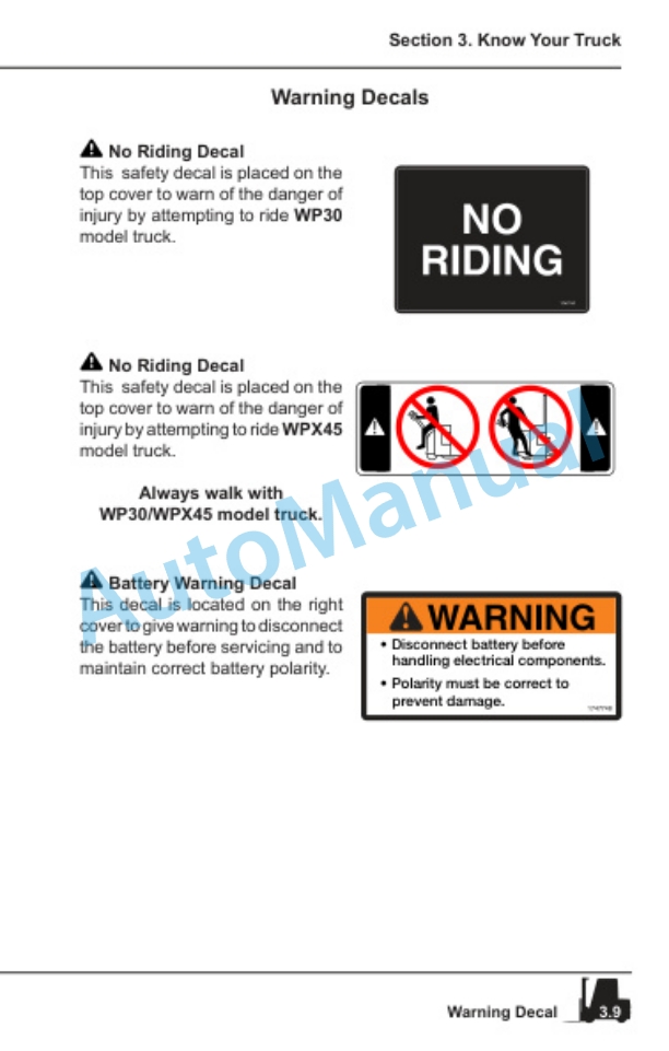 Clark WP30, WPX45 Operator Manual OM-725 2 Clark WP30, WPX45 Operator Manual OM-725-2