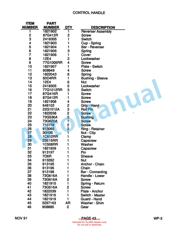 Clark WP40 Truck Parts Manual WP-3 3 Clark WP40 Truck Parts Manual WP-3-3