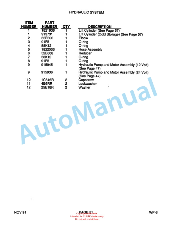 Clark WP40 Truck Parts Manual WP-3 5 Clark WP40 Truck Parts Manual WP-3-5