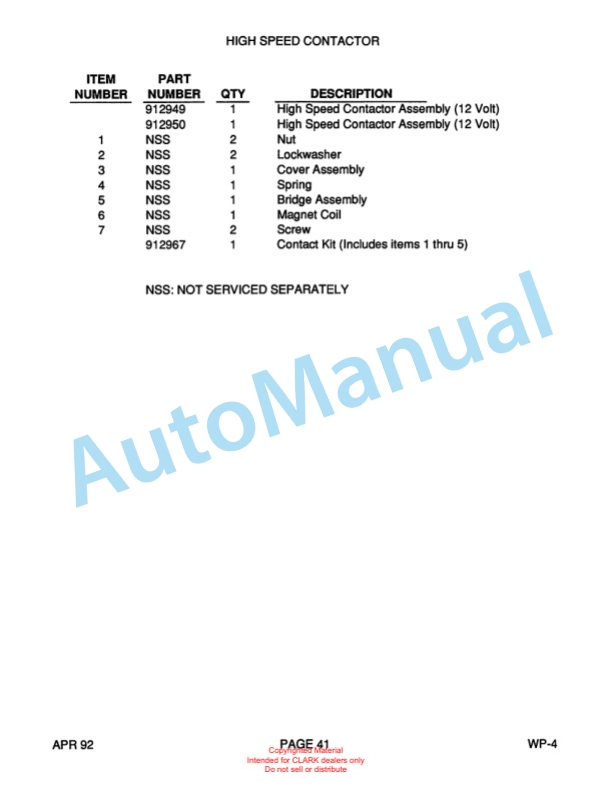 Clark WP40 Truck Parts Manual WP-4 2 Clark WP40 Truck Parts Manual WP-4-2