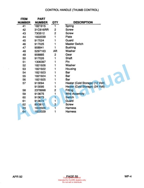 Clark WP40 Truck Parts Manual WP-4 3 Clark WP40 Truck Parts Manual WP-4-3