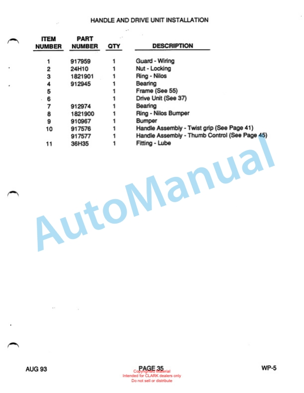 Clark WP40 Truck Parts Manual WP-5 2 Clark WP40 Truck Parts Manual WP-5-2
