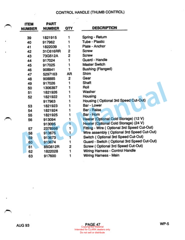 Clark WP40 Truck Parts Manual WP-5 3 Clark WP40 Truck Parts Manual WP-5-3