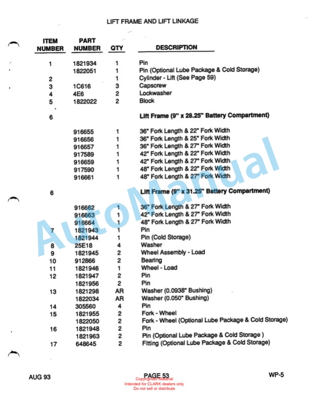 Clark WP40 Truck Parts Manual WP-5 4 Clark WP40 Truck Parts Manual WP-5-4