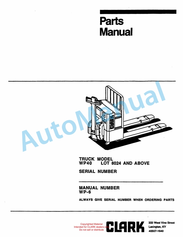 Clark WP40 Truck Parts Manual WP-6