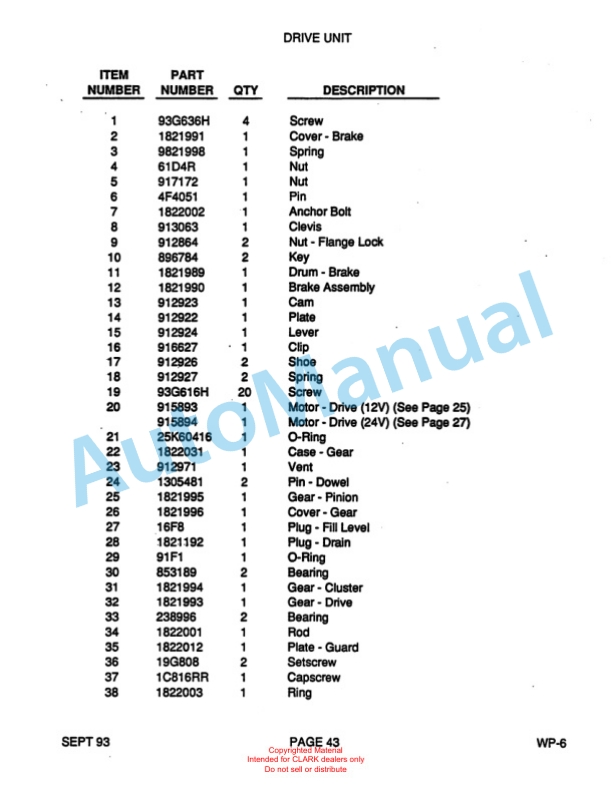 Clark WP40 Truck Parts Manual WP-6 2 Clark WP40 Truck Parts Manual WP-6-2