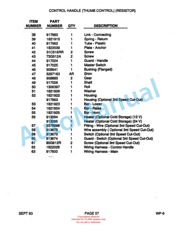 Clark WP40 Truck Parts Manual WP-6 3 Clark WP40 Truck Parts Manual WP-6-3
