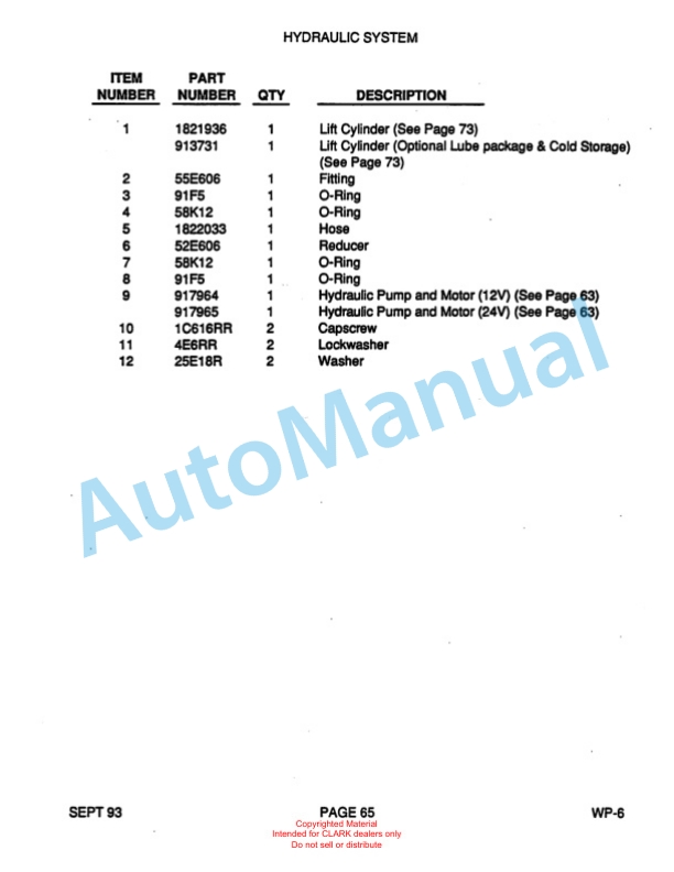 Clark WP40 Truck Parts Manual WP-6 4 Clark WP40 Truck Parts Manual WP-6-4