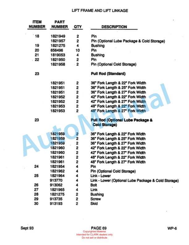 Clark WP40 Truck Parts Manual WP-6 5 Clark WP40 Truck Parts Manual WP-6-5