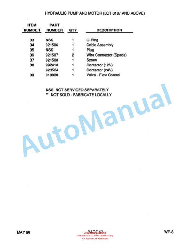 Clark WP40 Truck Parts Manual WP-8 3 Clark WP40 Truck Parts Manual WP-8-3