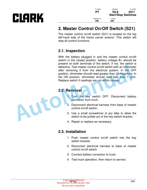 Clark WP45 Service Manual SM-698 4 Clark WP45 Service Manual SM-698 - Image 4