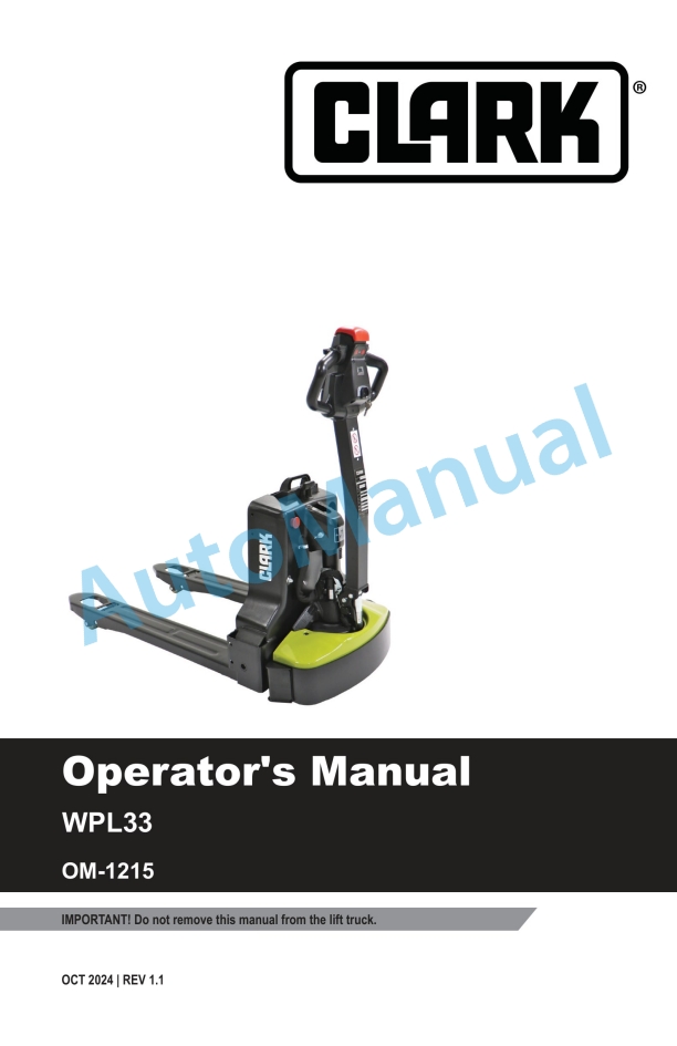 Clark WPL33 Operator Manual OM-1215