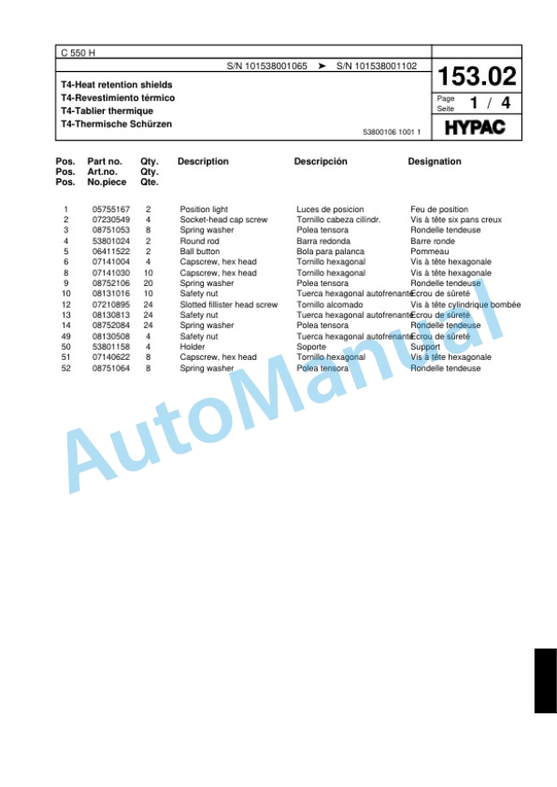 Hypac C 550 H Pneumatic Tired Roller Spare Parts Catalogue 00818279 5 Hypac C 550 H Pneumatic Tired Roller Spare Parts Catalogue 00818279-5