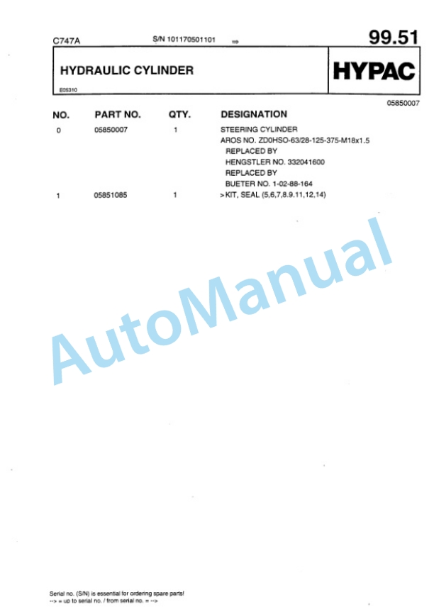 Hypac C 747 A Vibratory Double Drum Compactor Spare Parts Catalogue 00810968-4