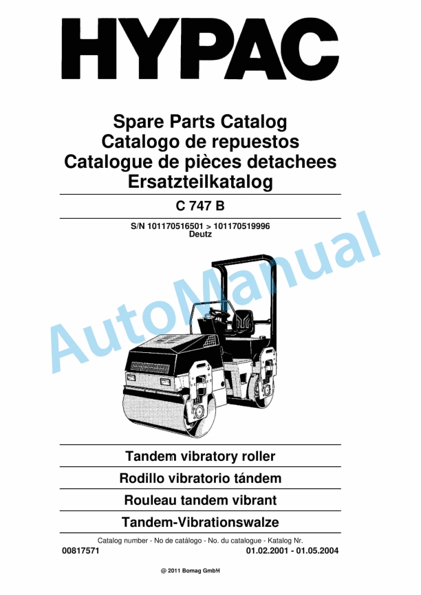 Hypac C 747 B Tandem Vibratory Roller Spare Parts Catalogue 00817571
