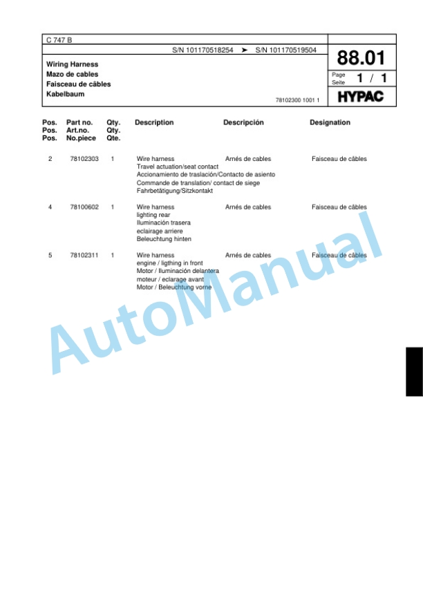 Hypac C 747 B Tandem Vibratory Roller Spare Parts Catalogue 00817571-3
