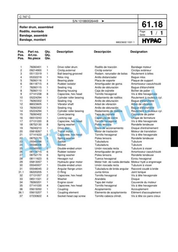 Hypac C 747 C Tandem Vibratory Roller Spare Parts Catalogue 00817967 2 Hypac C 747 C Tandem Vibratory Roller Spare Parts Catalogue 00817967-2