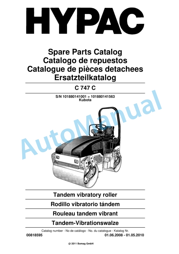 Hypac C 747 C Tandem Vibratory Roller Spare Parts Catalogue 00818595