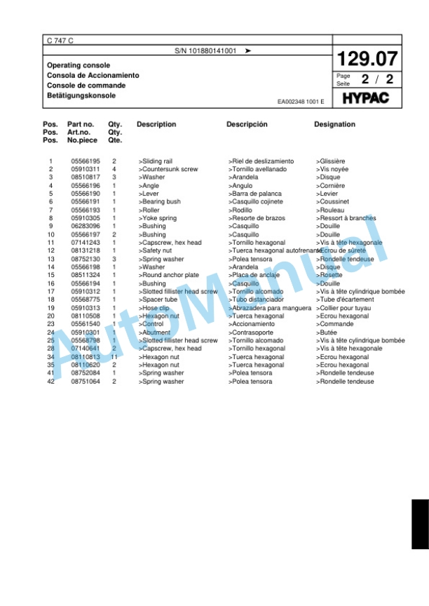 Hypac C 747 C Tandem Vibratory Roller Spare Parts Catalogue 00818595 3 Hypac C 747 C Tandem Vibratory Roller Spare Parts Catalogue 00818595-3