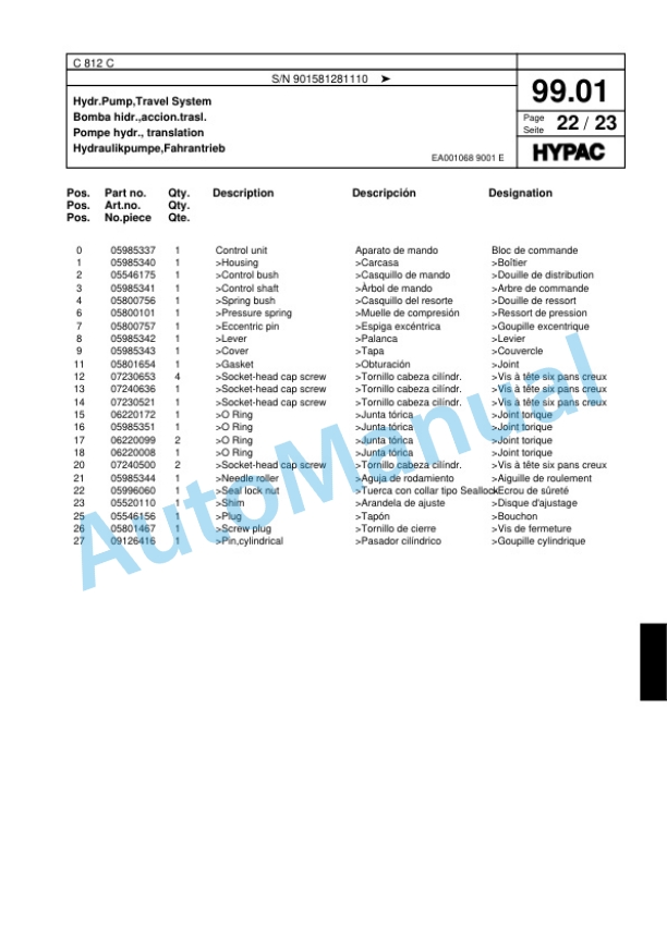 Hypac C 812 C Single Drum Wheel Drive Vibratory Roller Spare Parts Catalogue 00817655 4 Hypac C 812 C Single Drum Wheel Drive Vibratory Roller Spare Parts Catalogue 00817655-4