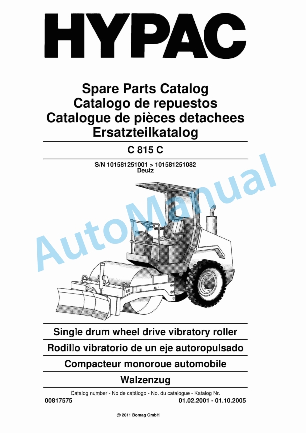 Hypac C 815 C Single Drum Wheel Drive Vibratory Roller Spare Parts Catalogue 00817575